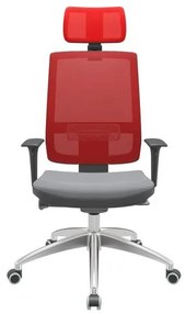 Cadeira Office Brizza Tela Vermelha Com Encosto Assento Vinil Cinza Autocompensador 126cm - 63098 Sun House