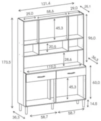 Armário de Cozinha Compacta 121cm Bruna Z06 Freijó/Gris - Mpozenato
