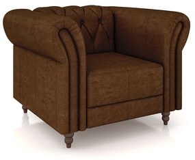 Poltrona Decorativa Sala de Estar Stanford Chesterfield Pés de Madeira Couro Marrom Manchado G58 - Gran Belo