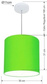 Lustre Pendente Cilíndrico Md-4036 Cúpula em Tecido 30x31cm Verde Limão - Bivolt