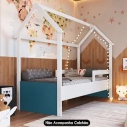 Cama Infantil Montessoriana Casinha Infix C06 Branco/Azul - Mpozenato