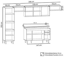 Armário de Cozinha Modulada 5 Peças CP14 Balcão com Tampo Branco - Lum