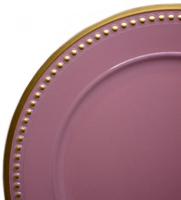 Sousplat Para Prato De Mesa Decorativo Rosa Com Detalhes em Dourado 33 cm - D'Rossi