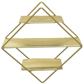 Estante Decorativa Geométrica Metálica com Suportes de Madeira Dourado 30X30X10 cm D'Rossi