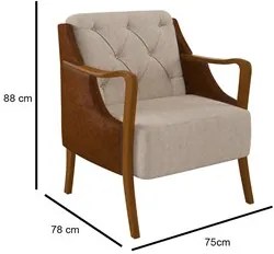 Poltrona Decorativa para Sala de Estar Capitonê Lapa M22 PU Camel/Linh