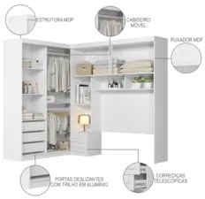 Guarda Roupa Casal Modulado Completo Lorena M07 Branco - Mpozenato