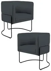 Kit 2 Poltronas Decorativas Base Aço Betina C-317 Veludo Cinza - Domi