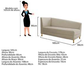 Recamier Valéria 185cm Lado Esquerdo Suede Bege - ADJ Decor