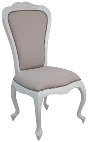 Cadeira Antique com Tachas - Branca - Tecido Linho Doré Provençal Kleiner