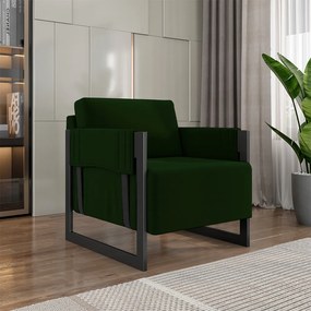 Kit 2 Poltronas Decorativa Sala de Estar Moria Base em Ferro Veludo Preto/Verde G33 - Gran Belo