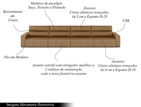 Sofá Retrátil 8 Lugares 484cm 4 Módulos Nero com USB Couro Caramelo G52 - Gran Belo