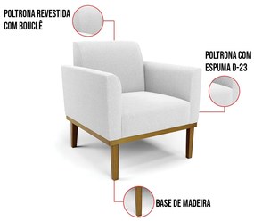 Namoradeira e 2 Poltronas Base Madeira Castanho Marisa Bouclê D03 - D'Rossi - Off White