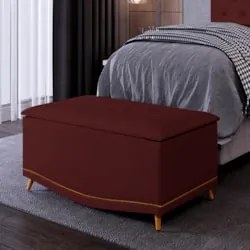 Calçadeira Baú Solteiro 90cm com Tachas Imperial J02 Veludo Bordô - Mp