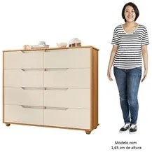 Cômoda para Quarto 8 Gavetas 136cm Doble Carvalho Grife/Off White - Al