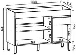 Balcão Gabinete para Pia sem Tampo 120cm Lina K02 Vanilla - Mpozenato