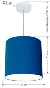 Lustre Pendente Cilíndrico Vivare Md-4036 Cúpula em Tecido 30x31cm - Bivolt - Azul-Marinho - 110V/220V