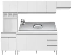 Cozinha Modulada 5 Peças Balcão com Pia 160cm Andréia Branco - AJL Móv