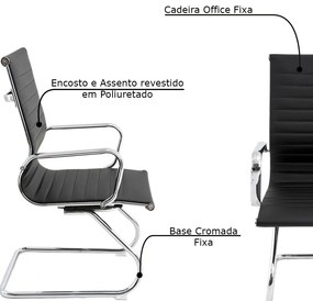 Kit 2 Cadeiras Executivas Escritório Royal Fixa PU Sintético Preta G56 - Gran Belo