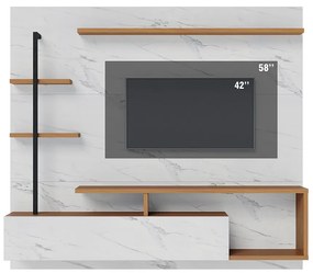 Painel TV 58 Pol 180cm Bancada Suspensa Jordan C04 - D'Rossi - Freijó e Branco Neve