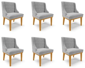 Kit 6 Cadeiras Decorativas Sala de Jantar Base Fixa de Madeira Firenze Suede Cinza/Castanho G19 - Gran Belo