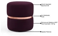 Kit 2 Puffs Decorativos Com Cinto Rosê Round C-292 Veludo Uva - Domi