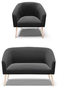 Sofá Namoradeira e Poltrona Pé Palito Natural Stella Suede D03 - D'Rossi - Preto