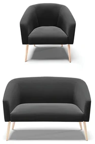 Sofá Namoradeira e Poltrona Pé Palito Natural Stella Suede D03 - D'Rossi - Preto