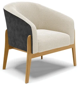 Poltrona Decorativa Base Madeira Stella PU Preto/Bouclê D03 - D'Rossi - Bege