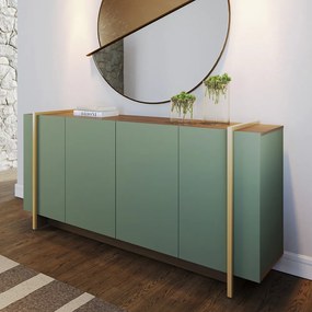 Aparador Buffet 4 Portas Oliwia 160cm Sala Jantar Pé Dourado C04 - D'Rossi - Verde Pistache e Amêndoa