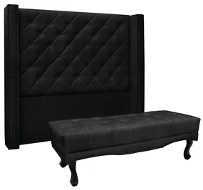 Cabeceira Cama Box Queen 160cm e Recamier Vicenza Suede S04 - D'Rossi - Preto