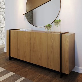 Aparador Buffet 4 Portas Oliwia 160cm Sala Jantar Pé Preto Fosco C04 - D'Rossi - Freijó