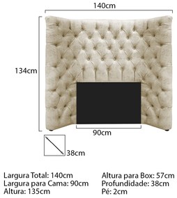 Cabeceira Solteiro Everest P02 90 cm para cama Box Linho - ADJ Decor