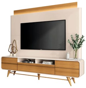 Estante de TV 85 Pol 220cm Dany H01 - D'Rossi - Cinamomo e Off White