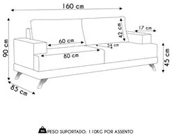 Sofá 2 Lugares 160cm Living Pés Curvos Santi D05 Sintético Whisky - Mp