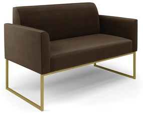 Sofá Namoradeira com 2 Poltronas Base Industrial Dourado Marisa Suede Marrom D03 - D'Rossi