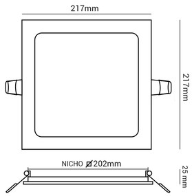 Luminária De Embutir Quadrado 18W 6500K Led Bivolt 22X22X2,5Cm Downlig... (Branco)