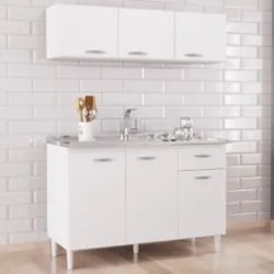 Armário de Cozinha CP01 Com Pia Inox Classic Z46 Branco - Mpozenato