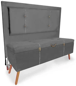 Cabeceira com Calçadeira Baú Casal 140cm Caribe Suede Cinza - Sheep Estofados - Cinza