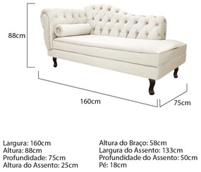 Kit Diva Recamier Diana 160cm Lado Direito e 02 Poltronas Classic Corano - ADJ Decor