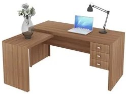 Mesa de Canto Para Escritório 3 Gavetas ME4106 Amêndoa - Tecno Mobili