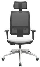 Cadeira Office Brizza Tela Preta Com Encosto Assento Aero Branco RelaxPlax Base Aluminio 126cm - 63521 Sun House