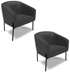 Poltrona Decorativa Pé de Ferro Preto Kit 2 Stella Sintético D03 - D'Rossi - Preto