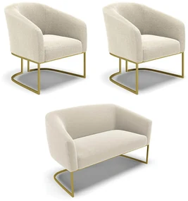Namoradeira e 2 Poltronas Industrial Dourado Stella BouclĂŞ D03 - D'Rossi - Bege
