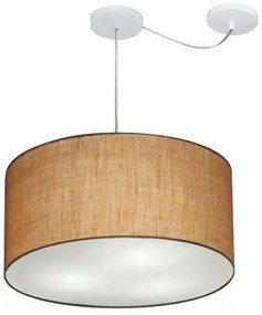 Lustre Pendente Cilíndrico Com Desvio Md-4238 Cúpula em Tecido 45x25cm Palha - Bivolt
