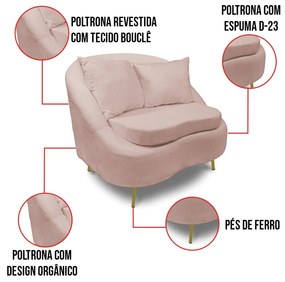 Poltrona Decorativa Orgânica Pé Ferro Dou Kit 2 Zaya Bouclê Rosê C05 - D'Rossi