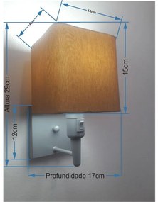 Arandela Quadrada Vivare Md-2019 Base Cinza Com Interruptor e Cúpula em Tecido - Bivolt