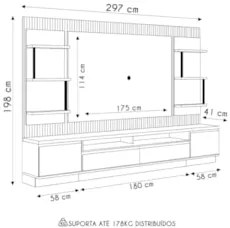 Painel Para TV 70 Pol com Rack Bancada 297cm Real L06 Tauari/Off White