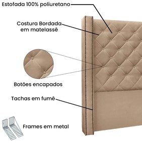 Cabeceira Vicenza Para Cama Box Solteiro 90 cm Suede - D'Rossi - Bege