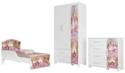 Quarto Infantil 3 Peças Com Mini Cama Carruagem Rosa Z53    - Mpozenat