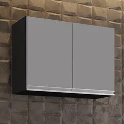 Armário Aéreo 80cm 2 Portas Califórnia Preto/Cinza - Lumil Móveis